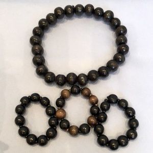Wooden Black Beaded Choker Necklace & Bracelets